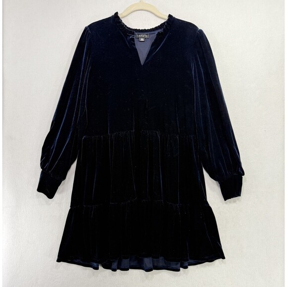1. STATE Dresses & Skirts - 1.STATE Dress Women L Dark Blue Velvet Long Sleeve Tiered Mini Party Elegant